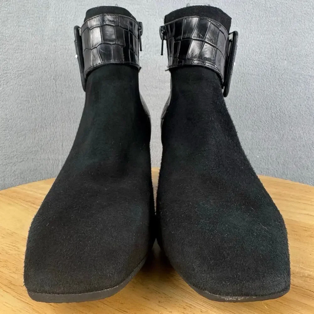 Ron White Linzi Onyx Ankle Boot Cashmere Suede Croc Embossed Size 37.5 EU / 7 US